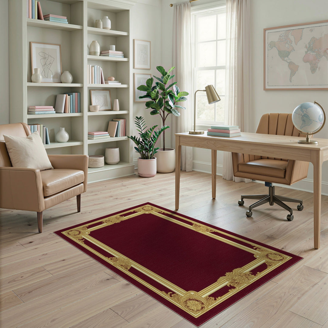 Ornate Red Gold Frame Area Rug