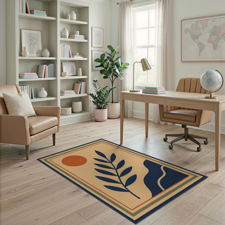 Abstract Leaf Sun Beige Area Rug