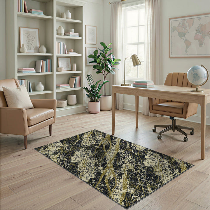 ODIKA Gold Marble Distressed Area Rug