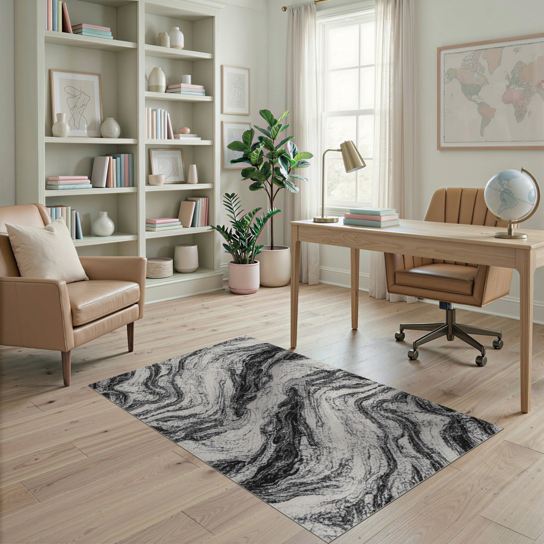 Black and White Abstract Area Black White Marble Swirl Area Rug