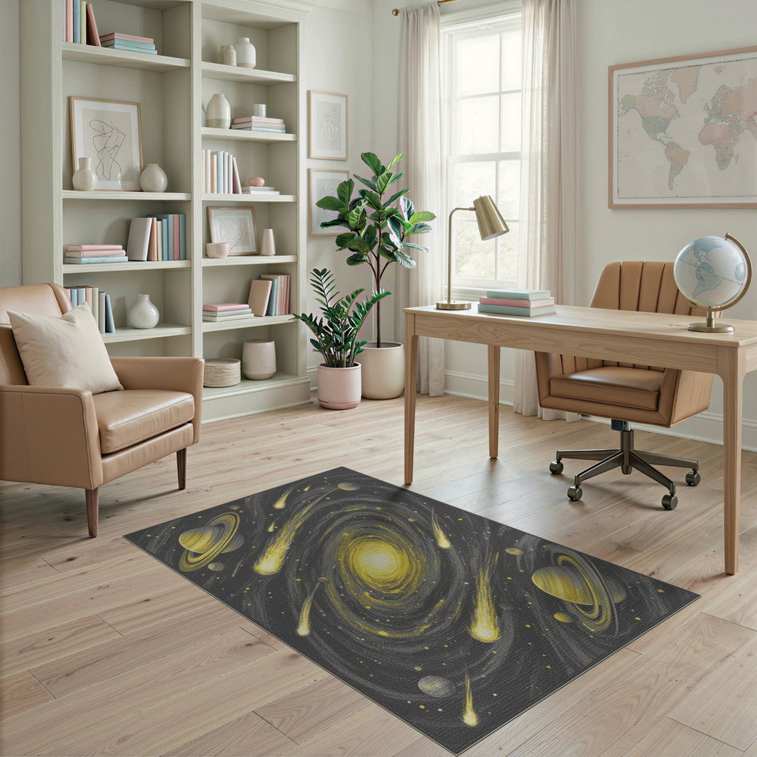 Yellow Galaxy Spiral Washable Area Rug