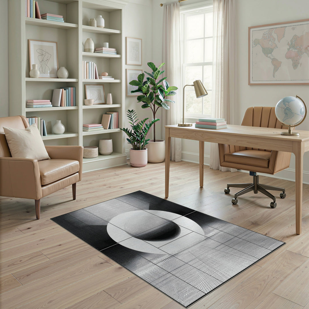 Black White Geometric Sphere Rug