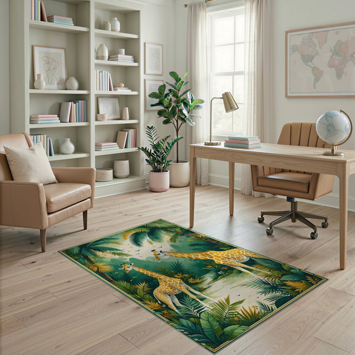 Jungle Giraffes Kids Cartoon Area Rug