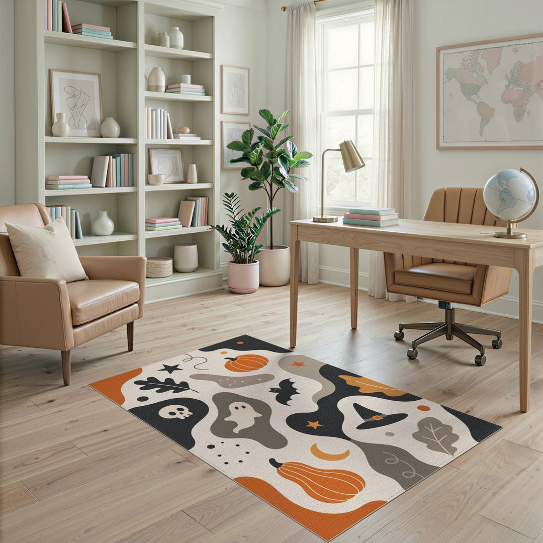 Halloween Abstract Area Rug with Pumpkins