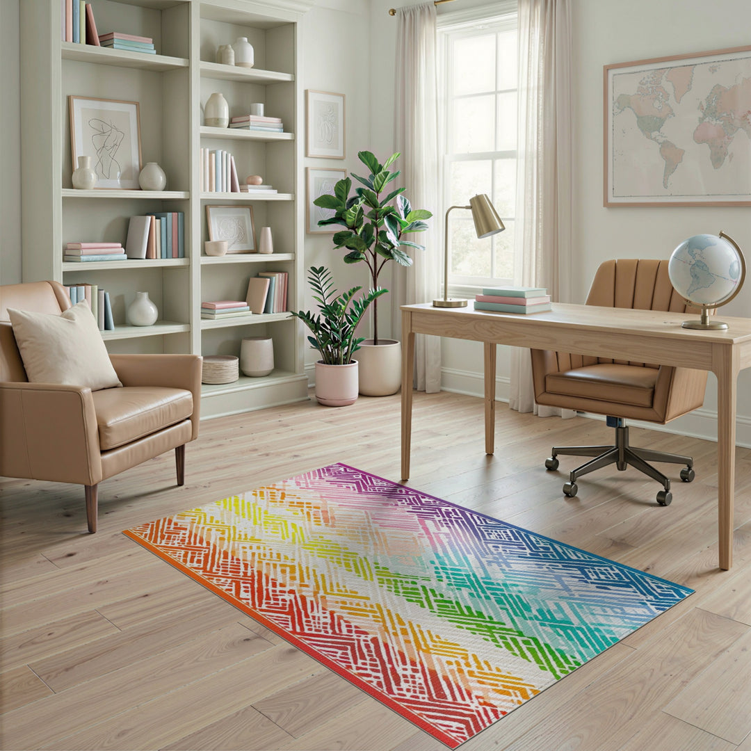 Vibrant Geometric Modern Vibrant Rainbow Geometric Area Rug