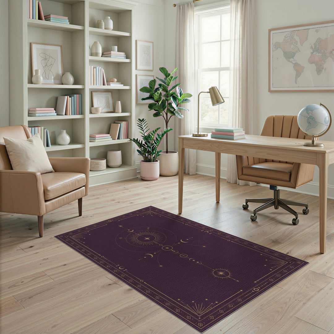 Purple Celestial Moon Phase Purple Area Rug