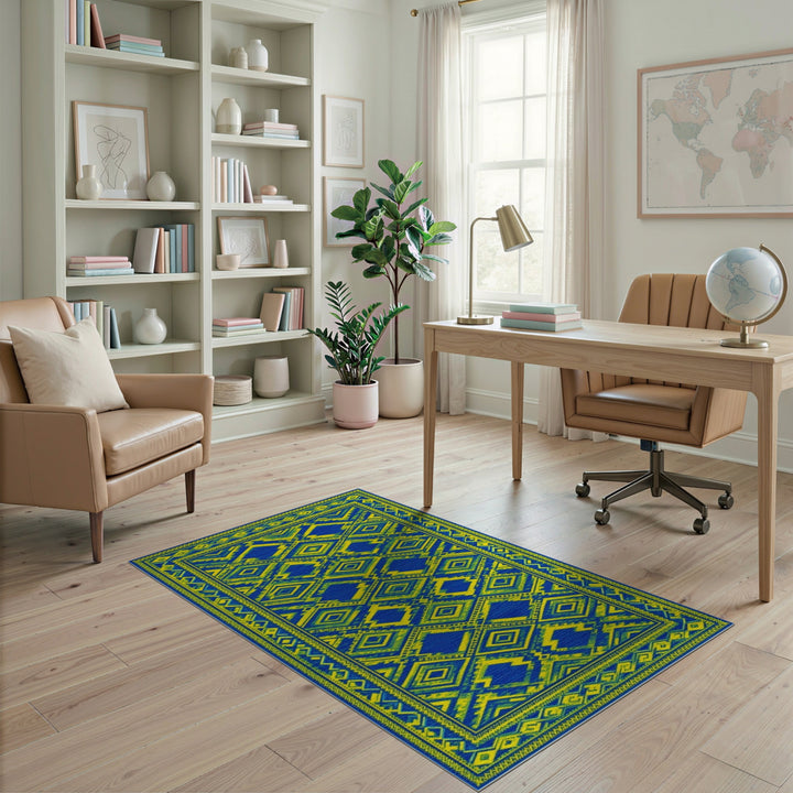 Bold Blue Yellow Geometric Modern Area Rug