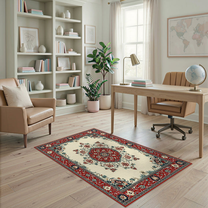 Red Persian Floral Medallion Area Rug