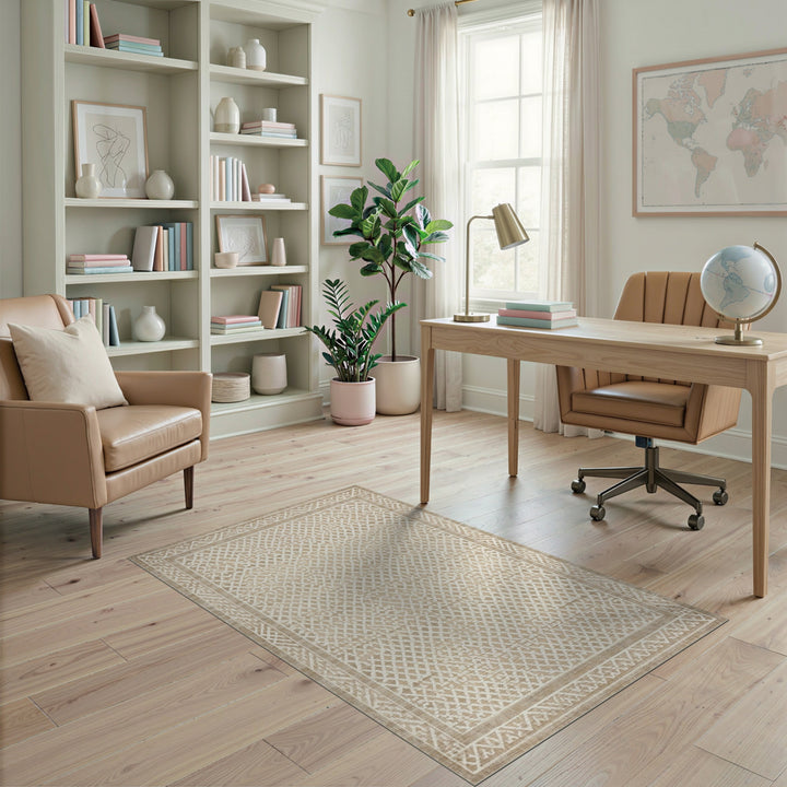 Beige Geometric Lattice Area Rug