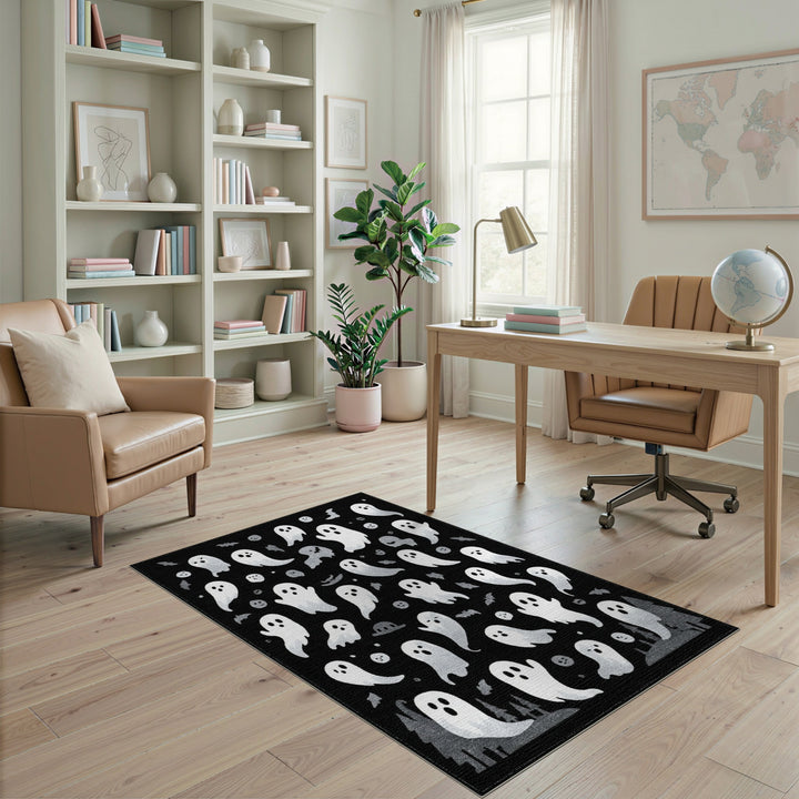 Ghostly Kids Cartoon Black White Area Rug