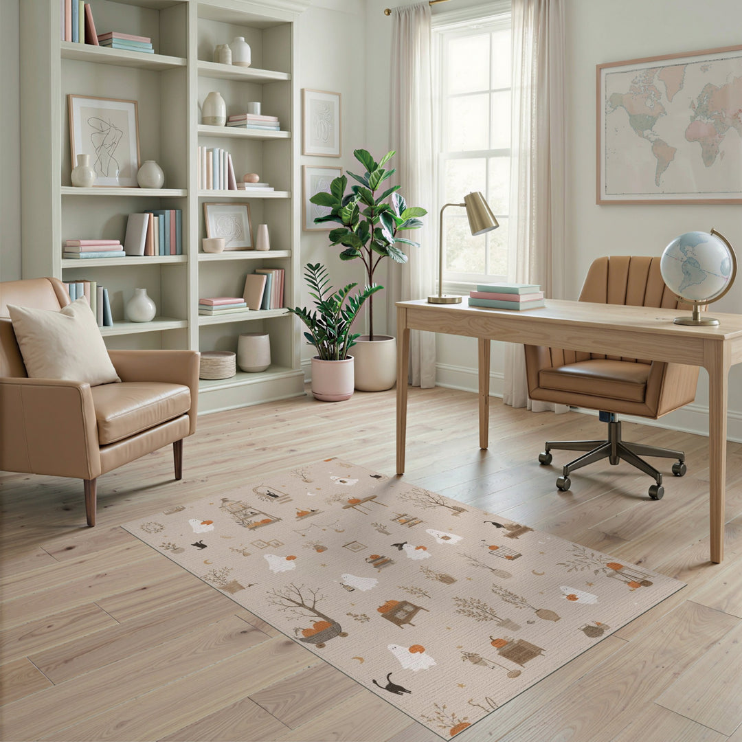 Cute Ghost Pumpkin Beige Area Rug