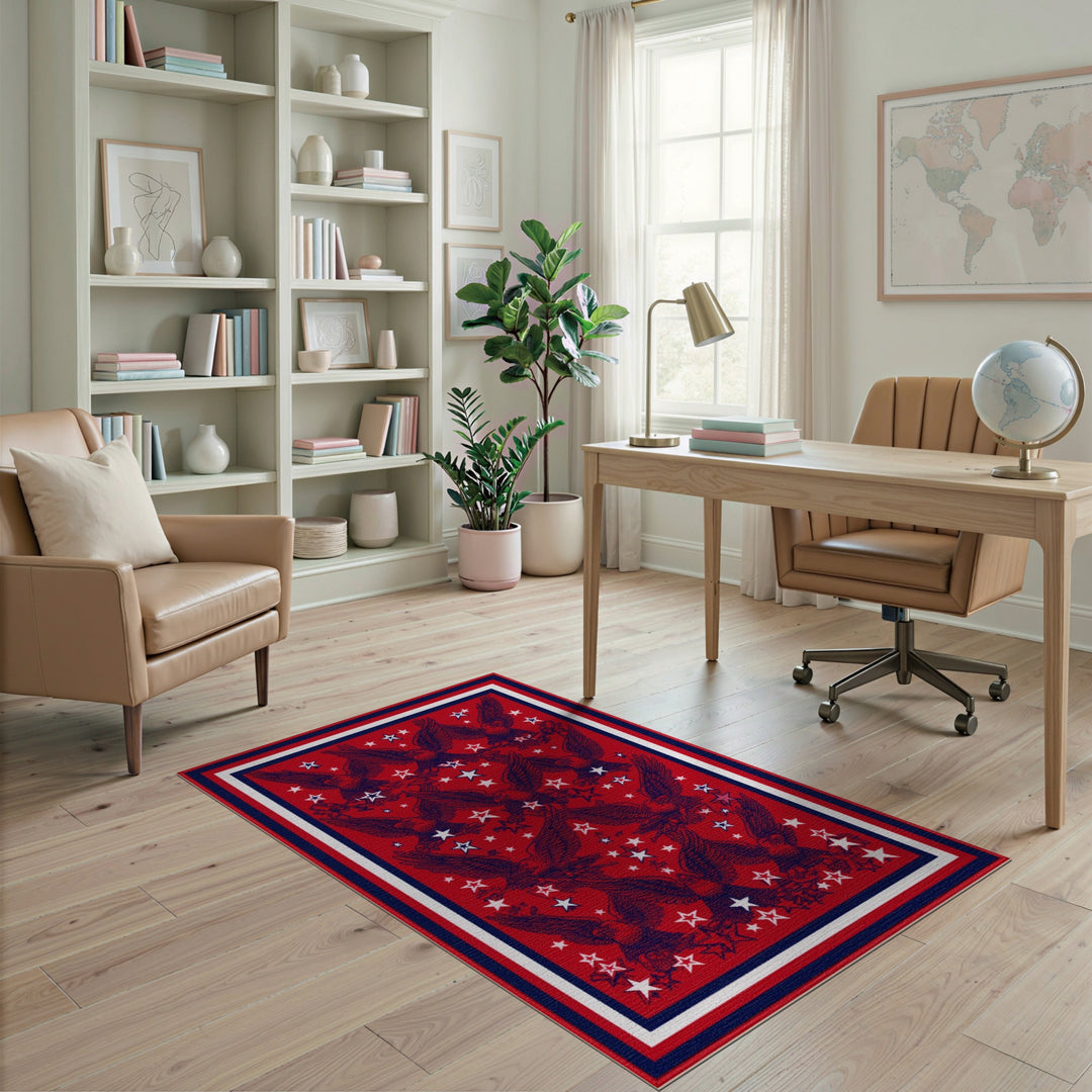 Patriotic Eagle Stars Red Area Rug