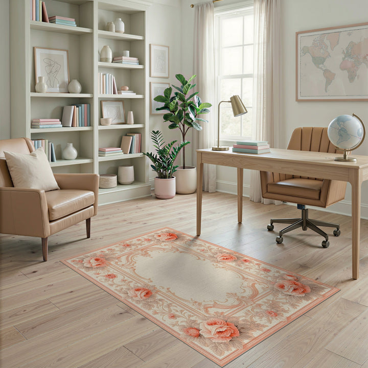 Blush Pink Rose Ornate Vintage Rug