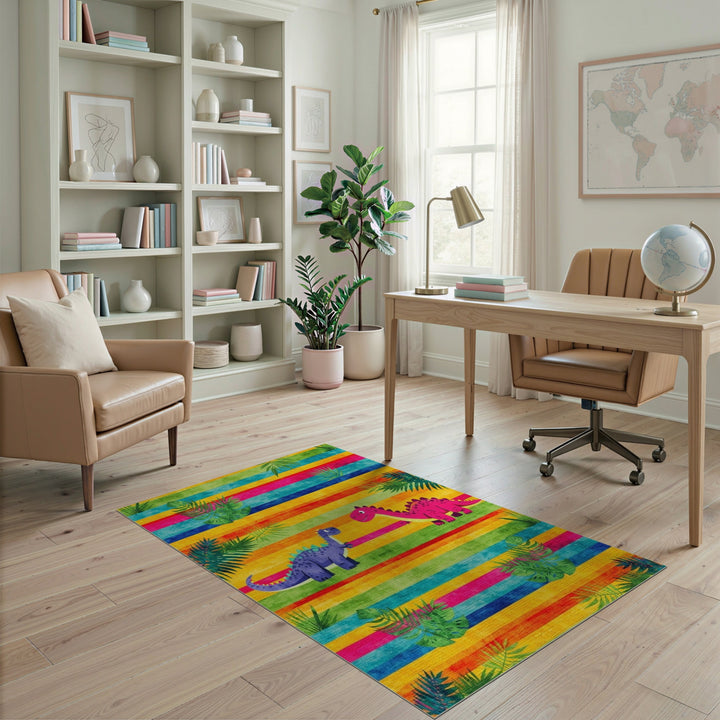 Dinosaur Friends Rainbow Kids Area Rug