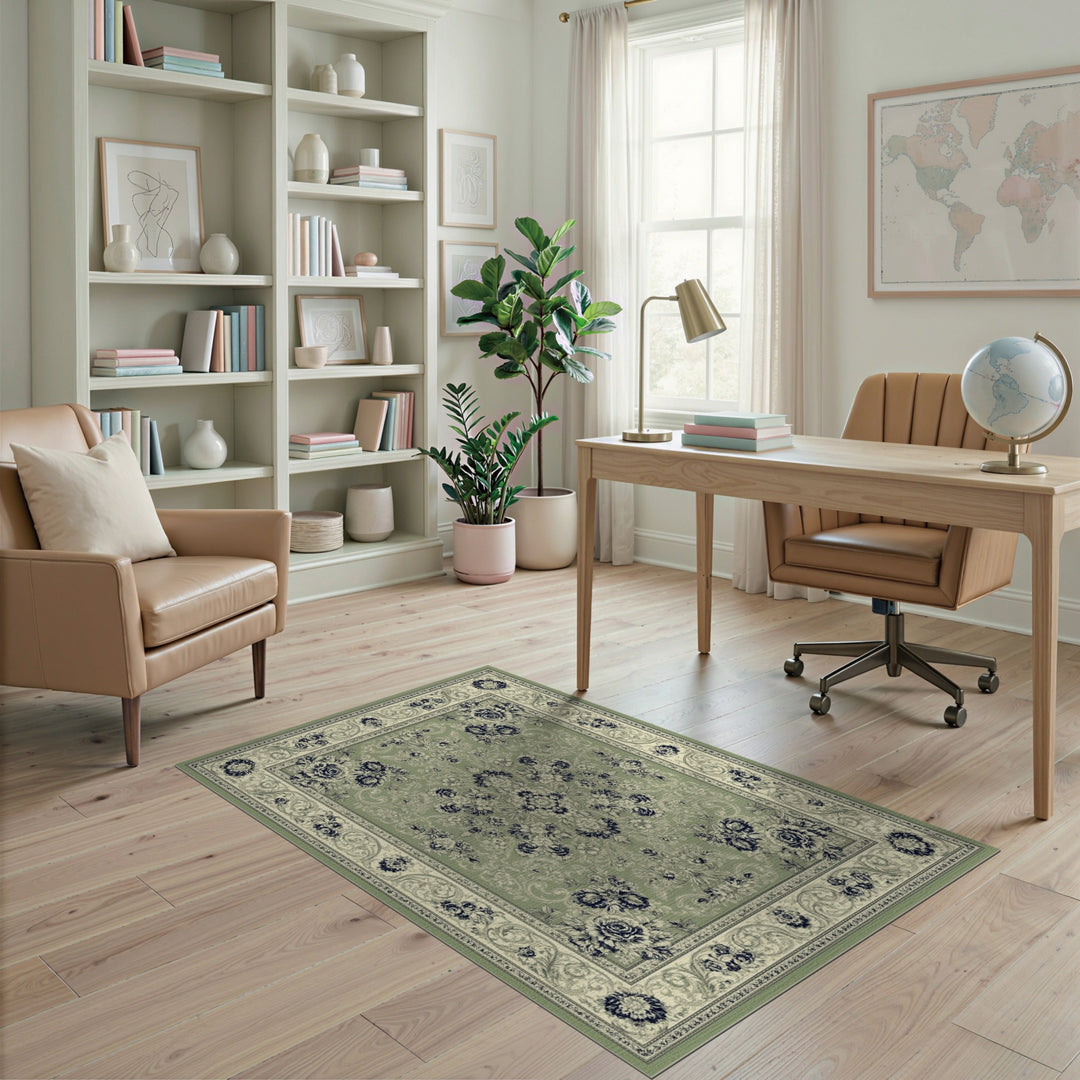 Sage Green Floral Vintage Area Rug