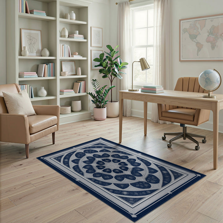 Navy Traditional Persian Navy Blue Ornate Persian Medallion Rug