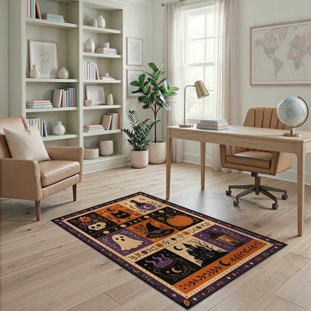 Spooky Halloween Ghost Cat Pumpkin Rug