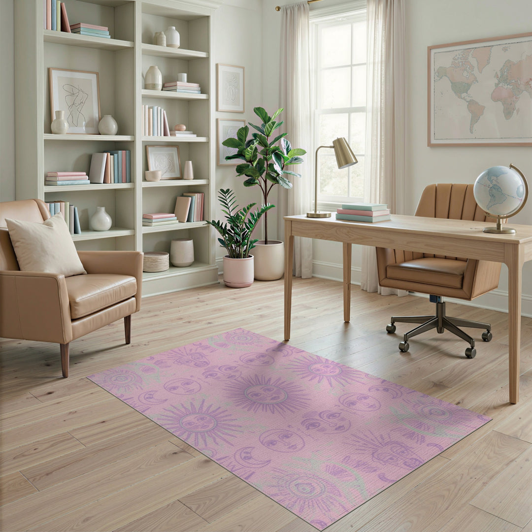 Pink Celestial Sun Moon Boho Area Rug