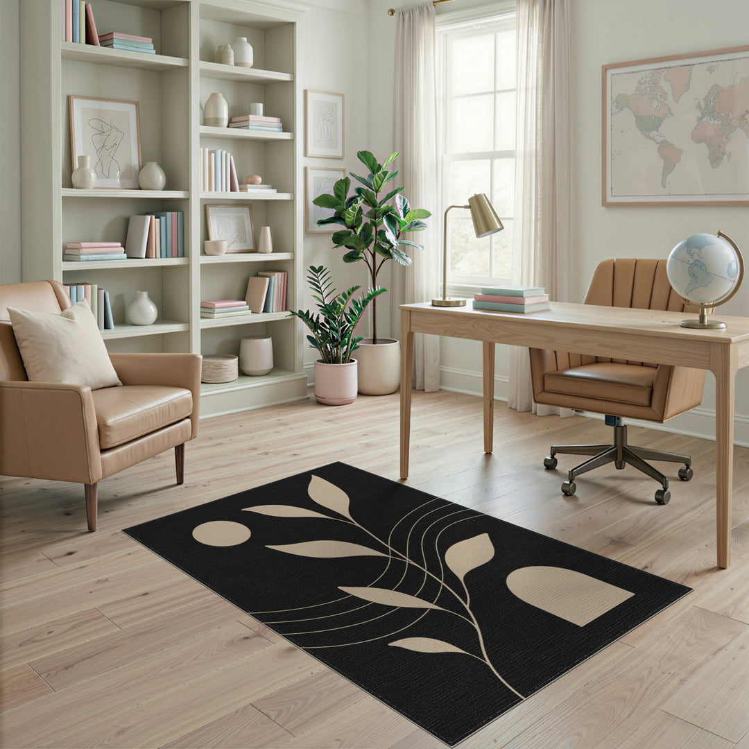 Beige Leaf Silhouette Area Rug