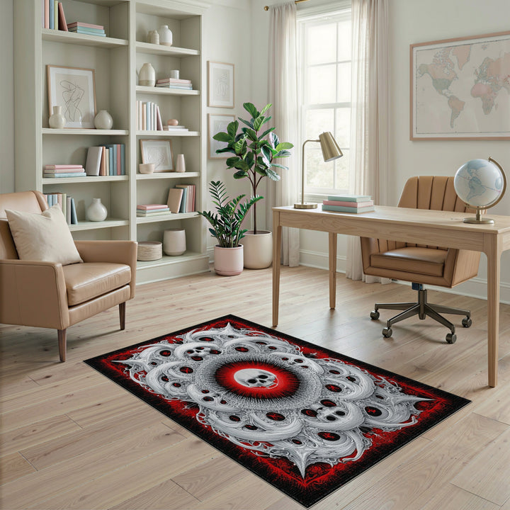 ODIKA Skull Mandala Black White Area Rug