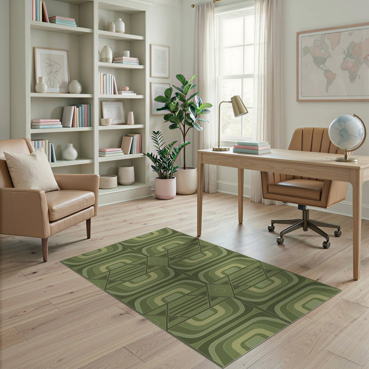 Green Layered Green Geometric Area Rug