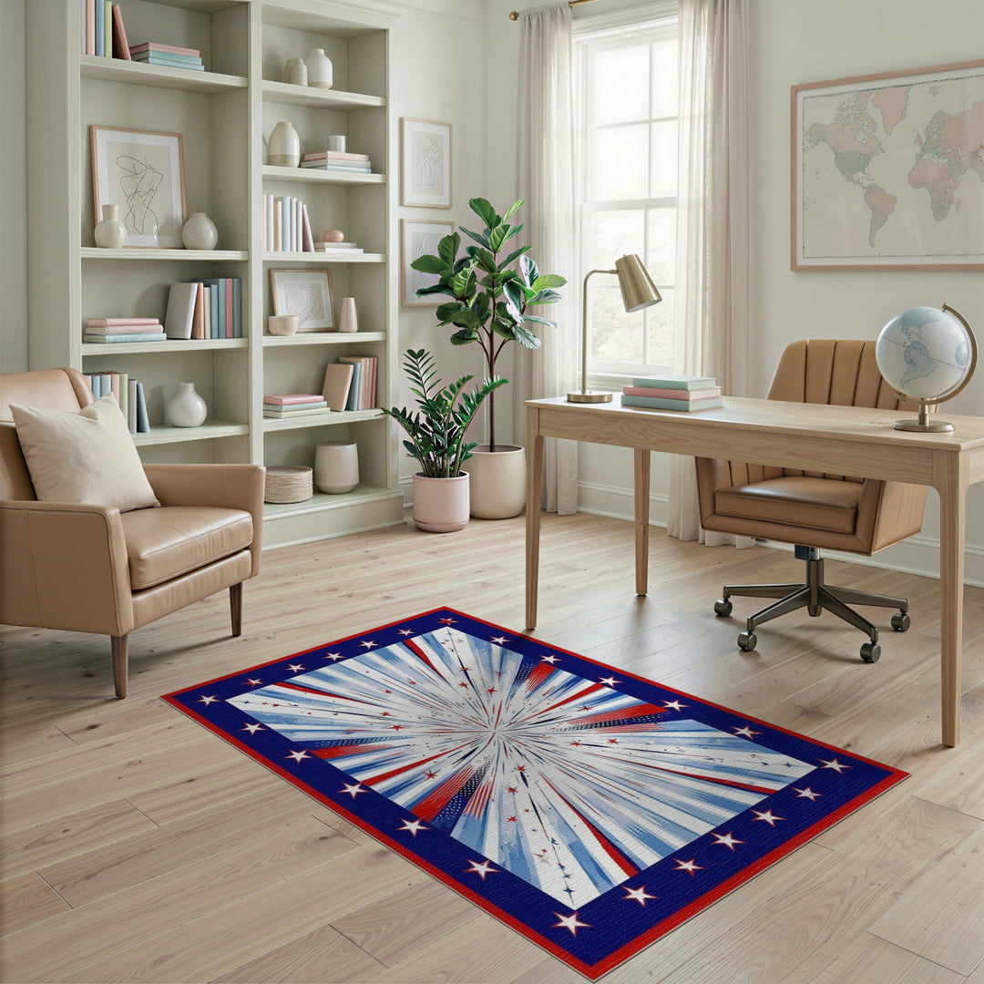 Geometric Modern Patriotic Starburst Area Rug