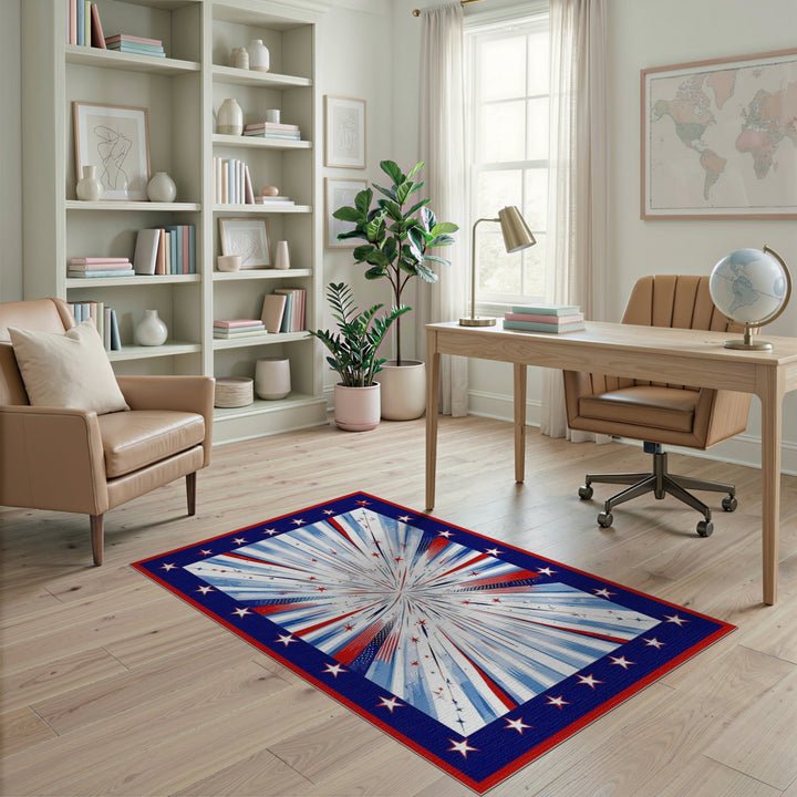 Geometric Modern Patriotic Starburst Area Rug