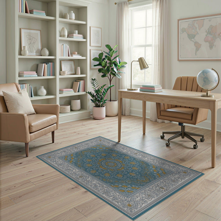 Blue Teal Persian Medallion Area Rug