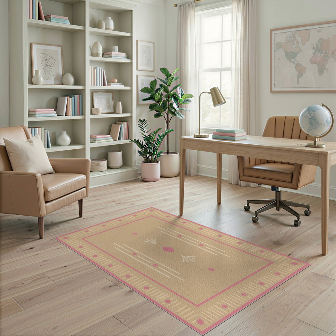 Beige Pink Geometric Area Rug