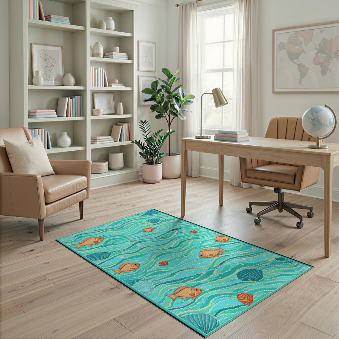 Coastal Fish Waves Area Rug