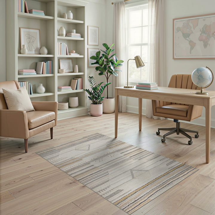 Beige Geometric Striped Diamond Area Rug