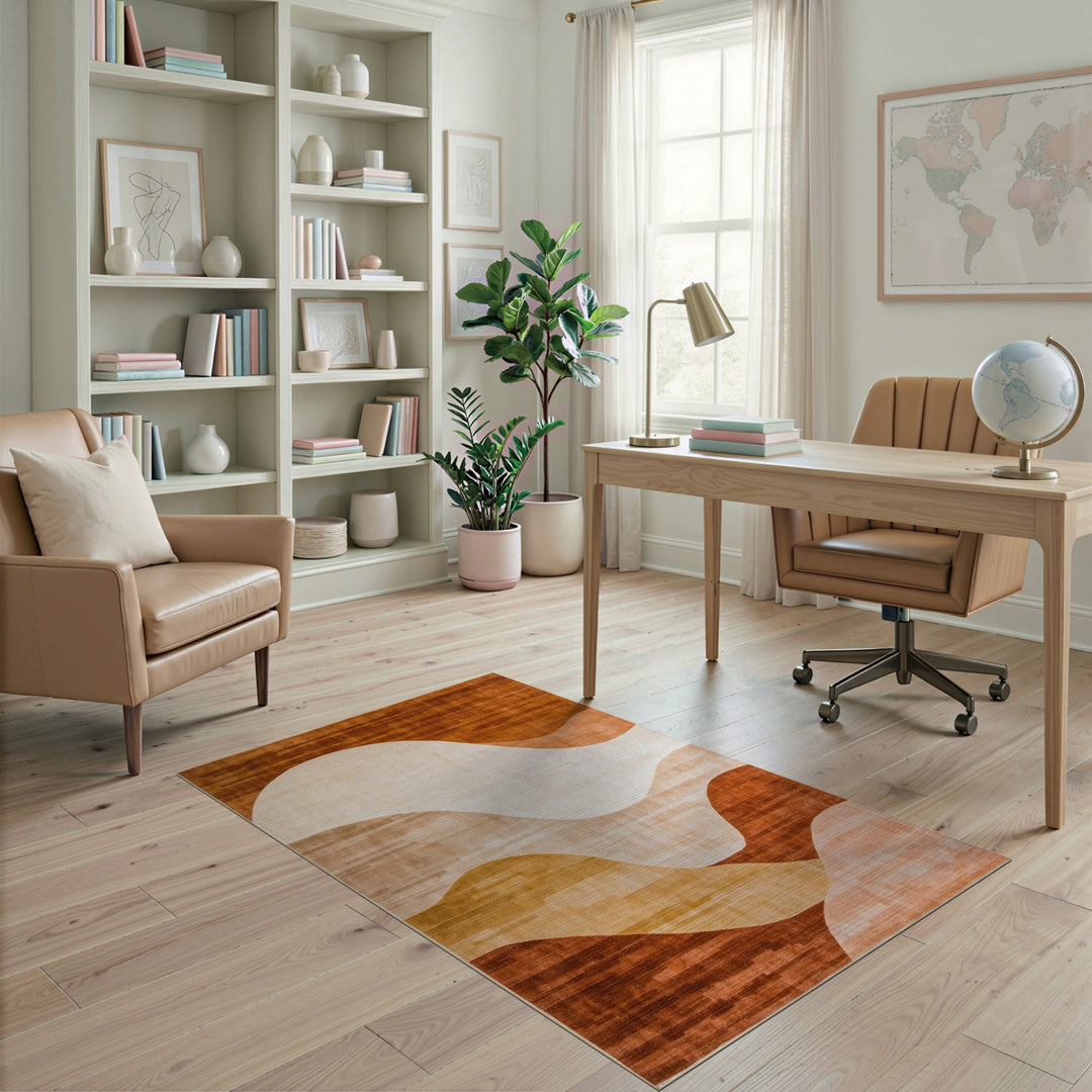 Brown and Tan Abstract Brown Waves Area Rug