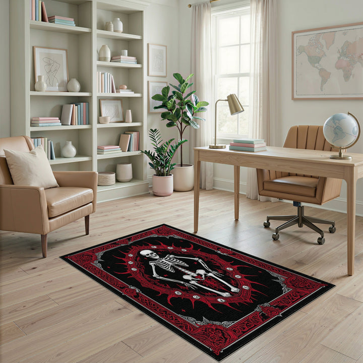 Red Skeleton Floral Area Rug