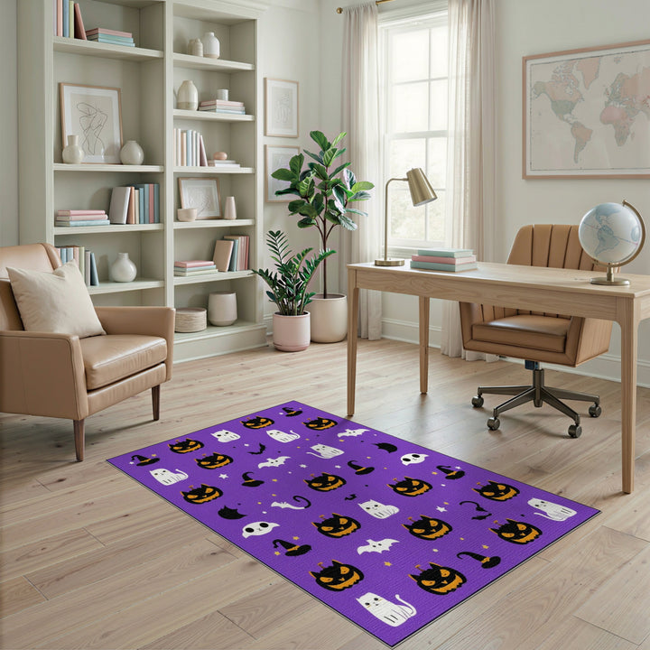 Purple Halloween Cats and Pumpkins Area Rug