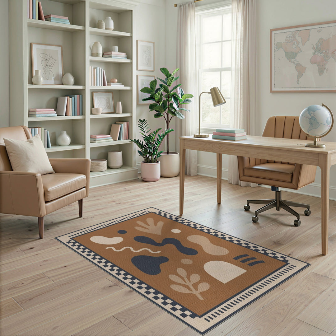 Brown and Tan Abstract Brown Area Rug