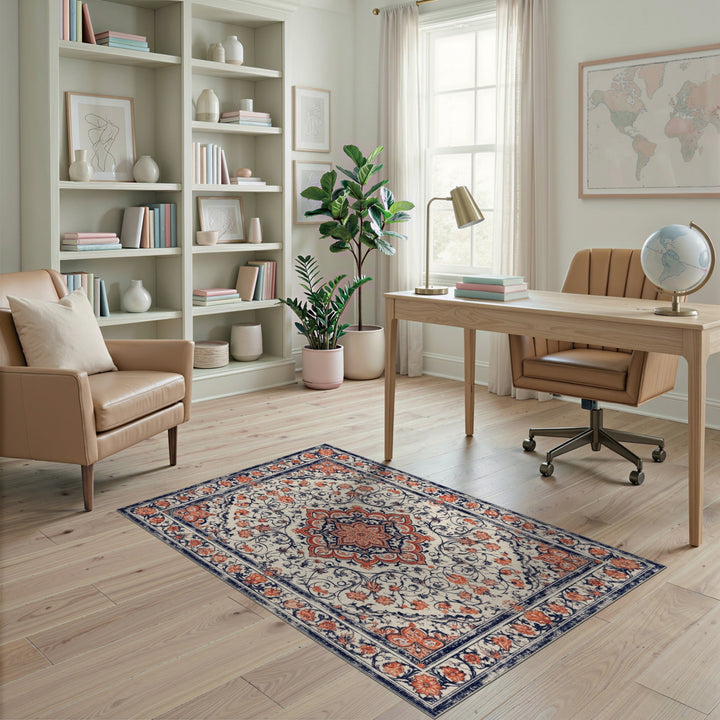 Red Floral Medallion Distressed Area Rug