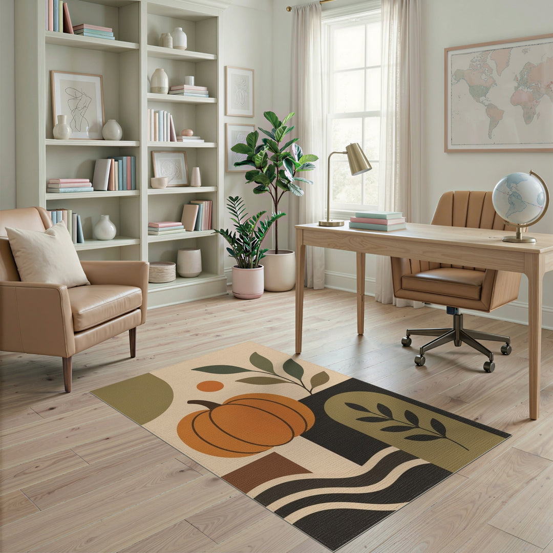 Orange Pumpkin Geometric Area Rug