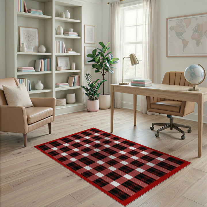 Geometric Modern Red Black Buffalo Check Area Rug