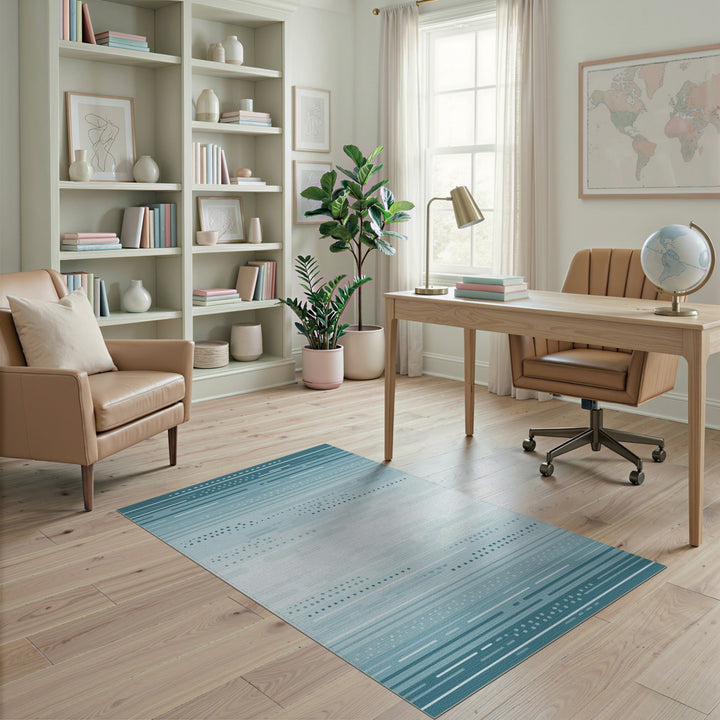 Teal Geometric Horizon Washable Area Rug