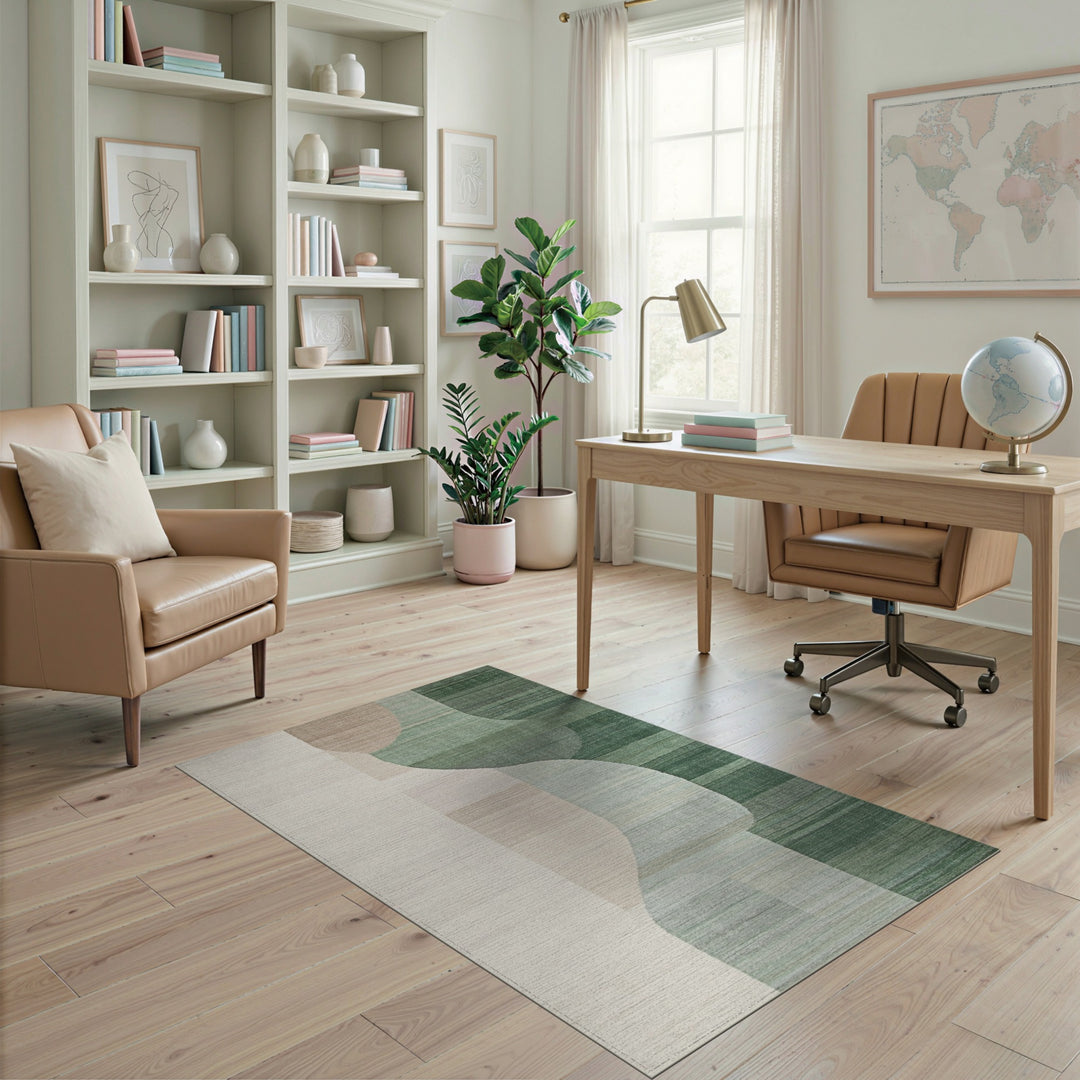 Green Abstract Wave Green Area Rug