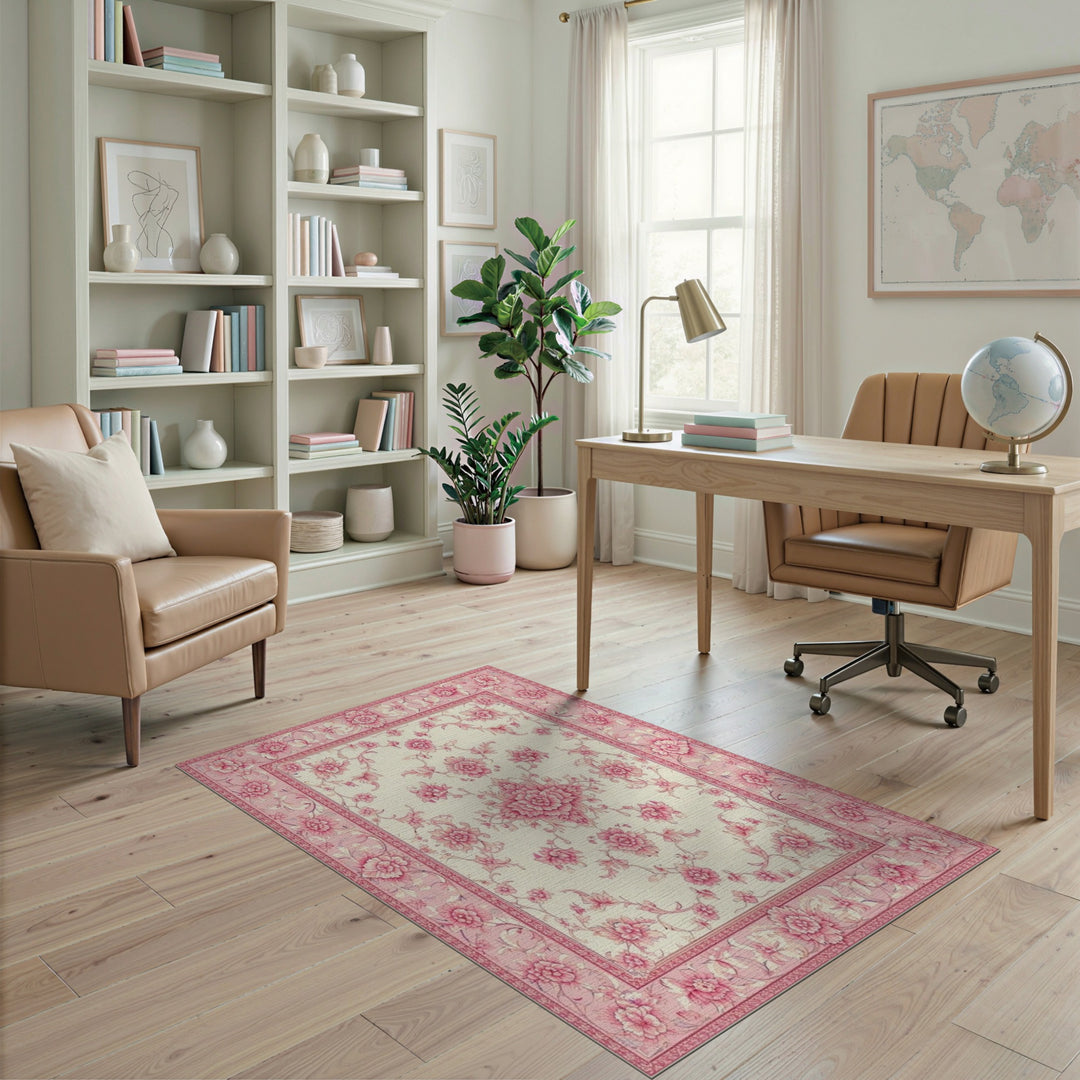 Pink Floral Medallion Vintage Area Rug