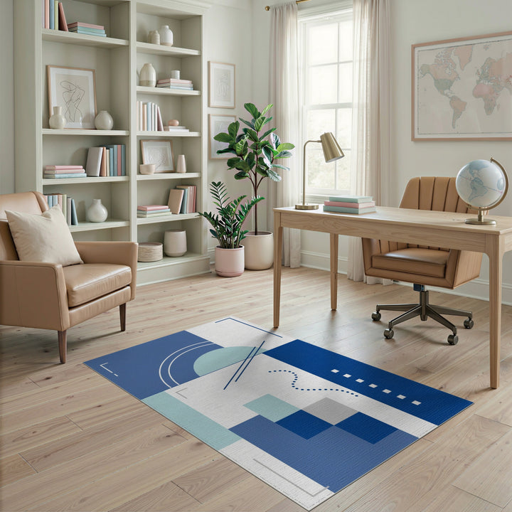 Navy Blue Teal Geometric Area Rug