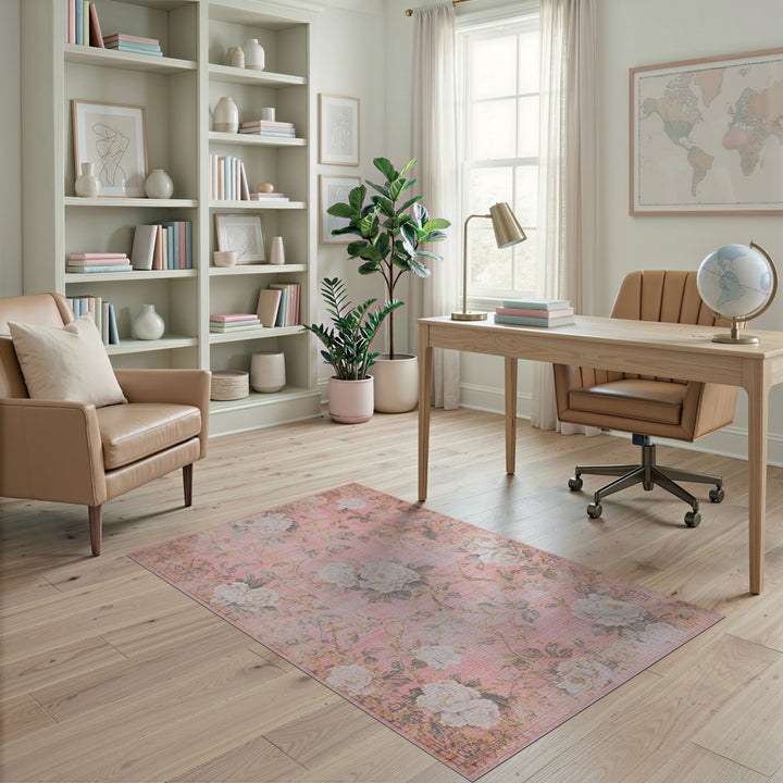 Pink Peony Floral Vintage Area Rug