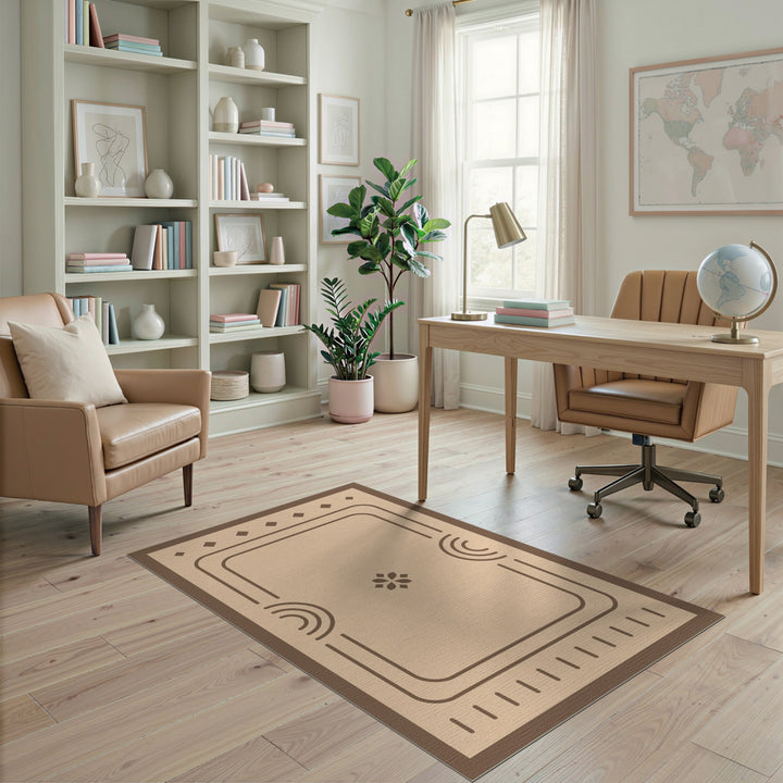 Beige Geometric Area Rug with Brown Motif