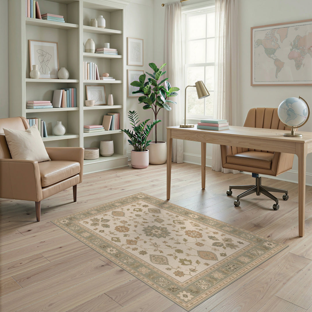 Beige Floral Vintage Medallion Area Rug