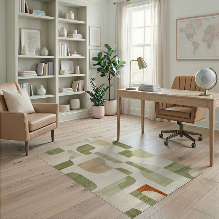 ODIKA Sage Green Abstract Area Rug