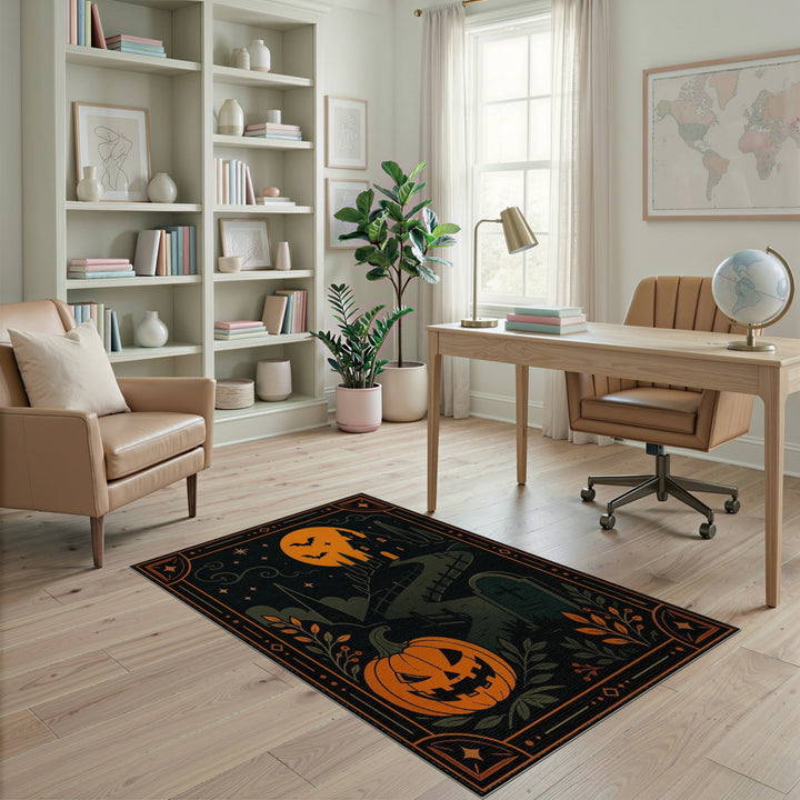 Orange Spooky Halloween Jack-o'-Lantern Area Rug