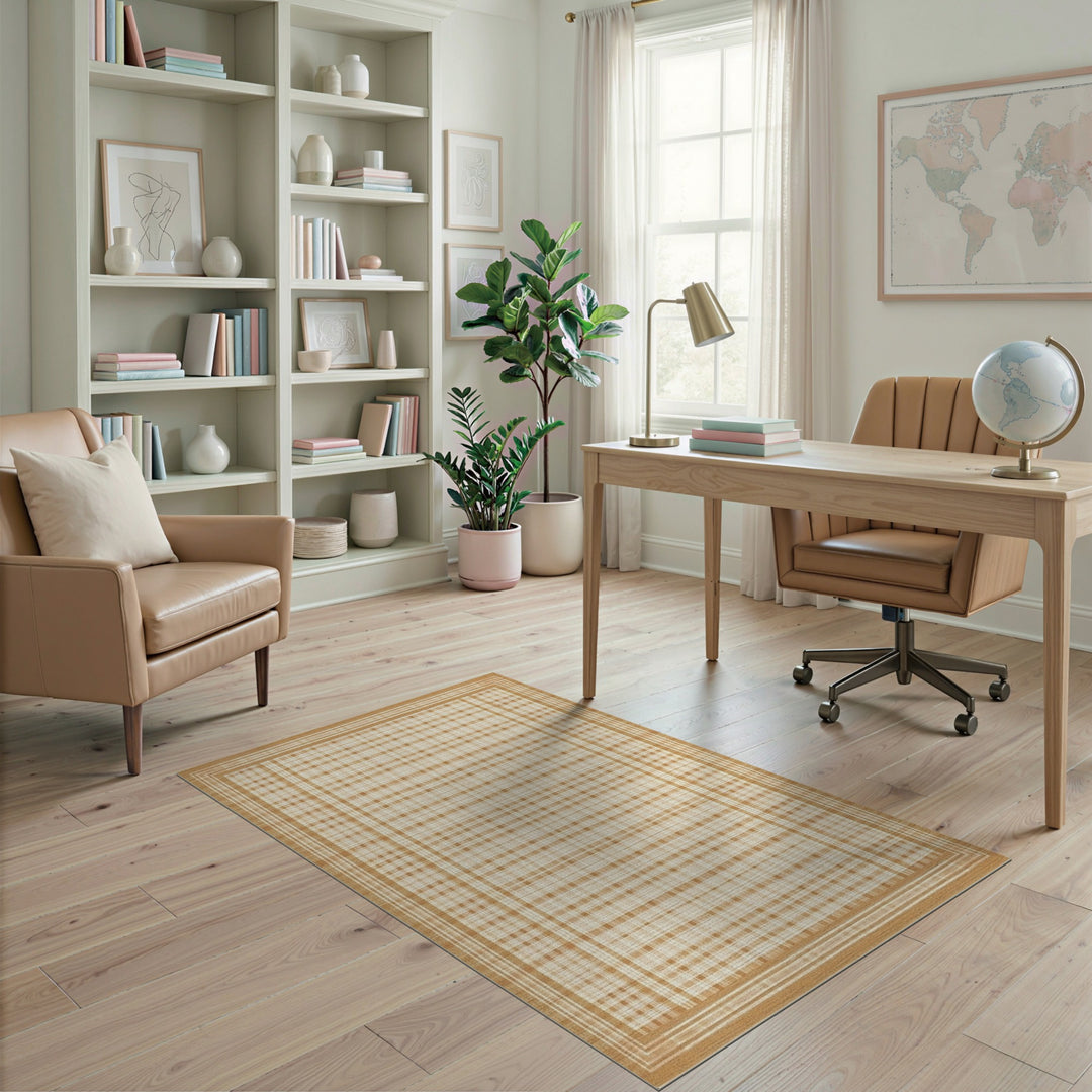 Tan Plaid Checkered Farmhouse Area Rug
