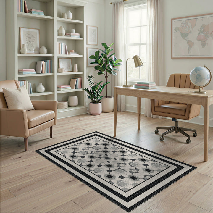 Black and White Black White Geometric Octagon Area Rug