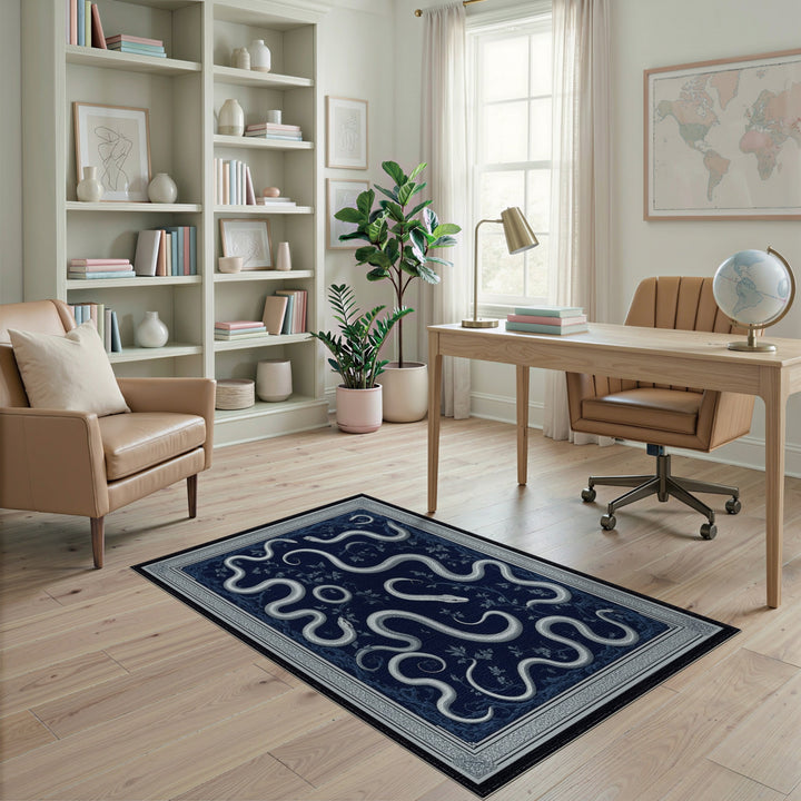 Silver Serpents Navy Blue Area Rug
